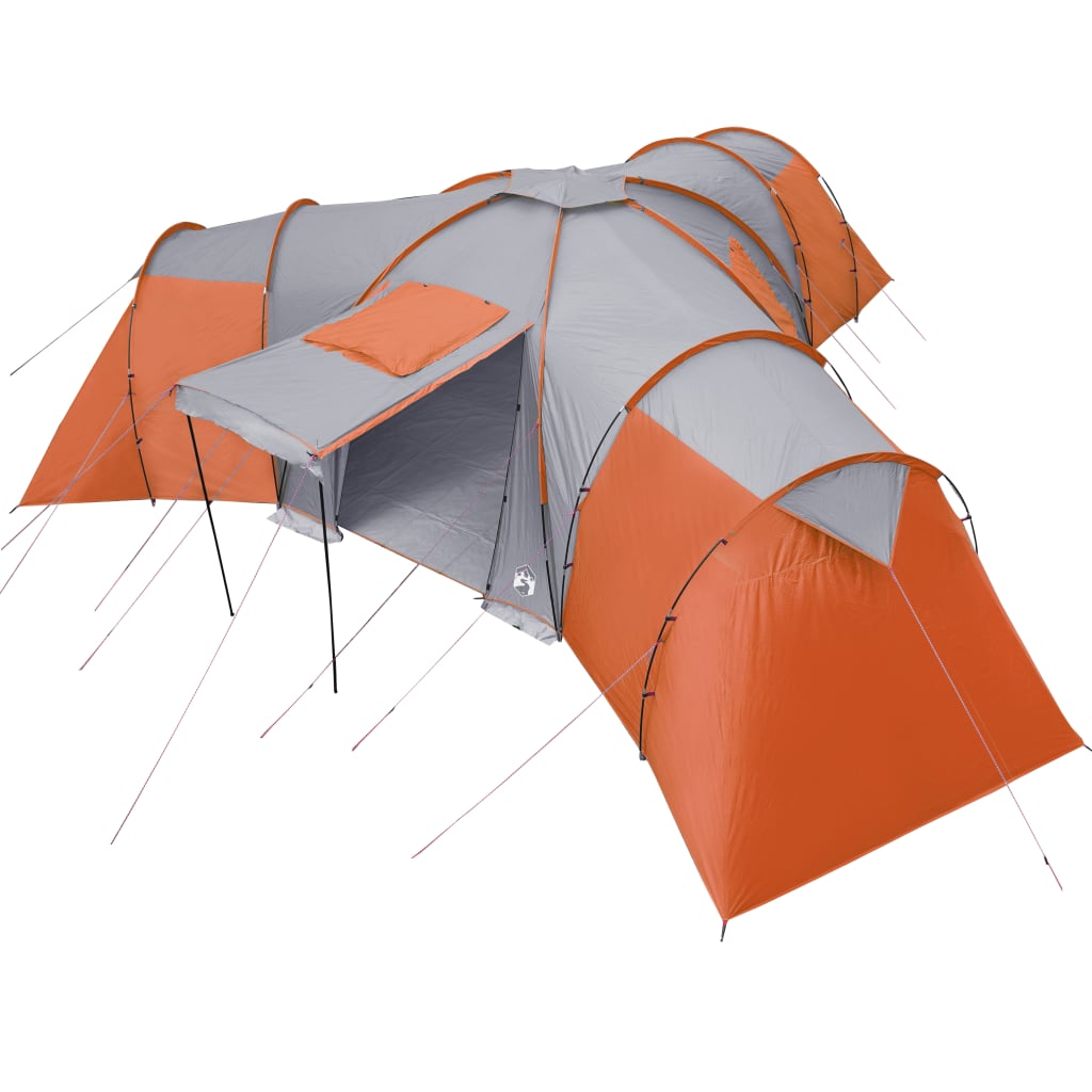 Къмпинг палатка 12-местна сив/оранжев 840x720x200 см 185T тафта