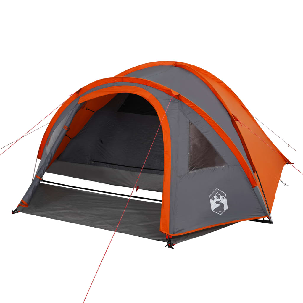 Къмпинг палатка за 4 души сив/оранжев 300x250x132 см 185T тафта