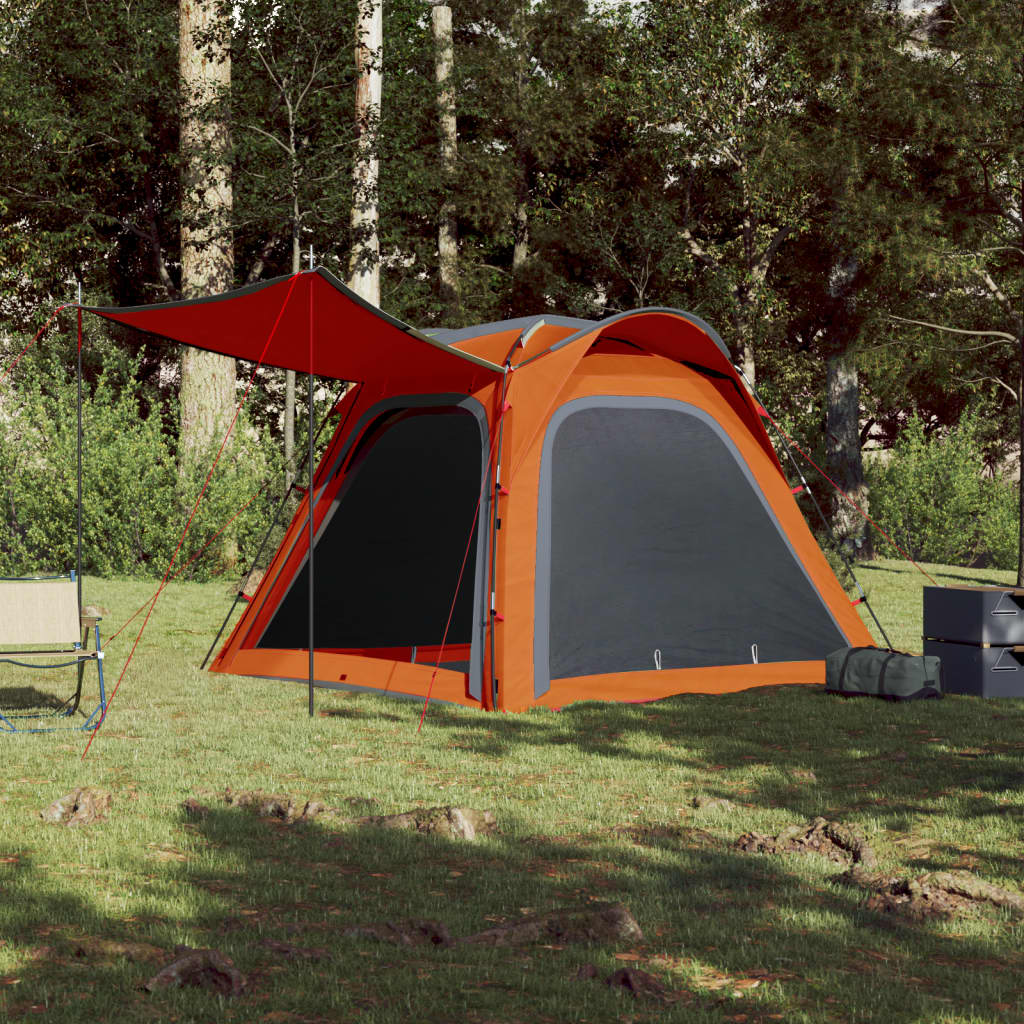 Къмпинг палатка за 4 души сив/оранжев 240x221x160 см 185T тафта