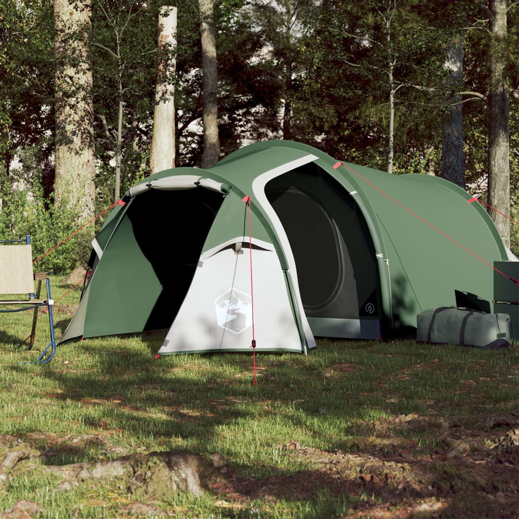 Къмпинг палатка за 4 души зелена 360x140x105 см 185T тафта