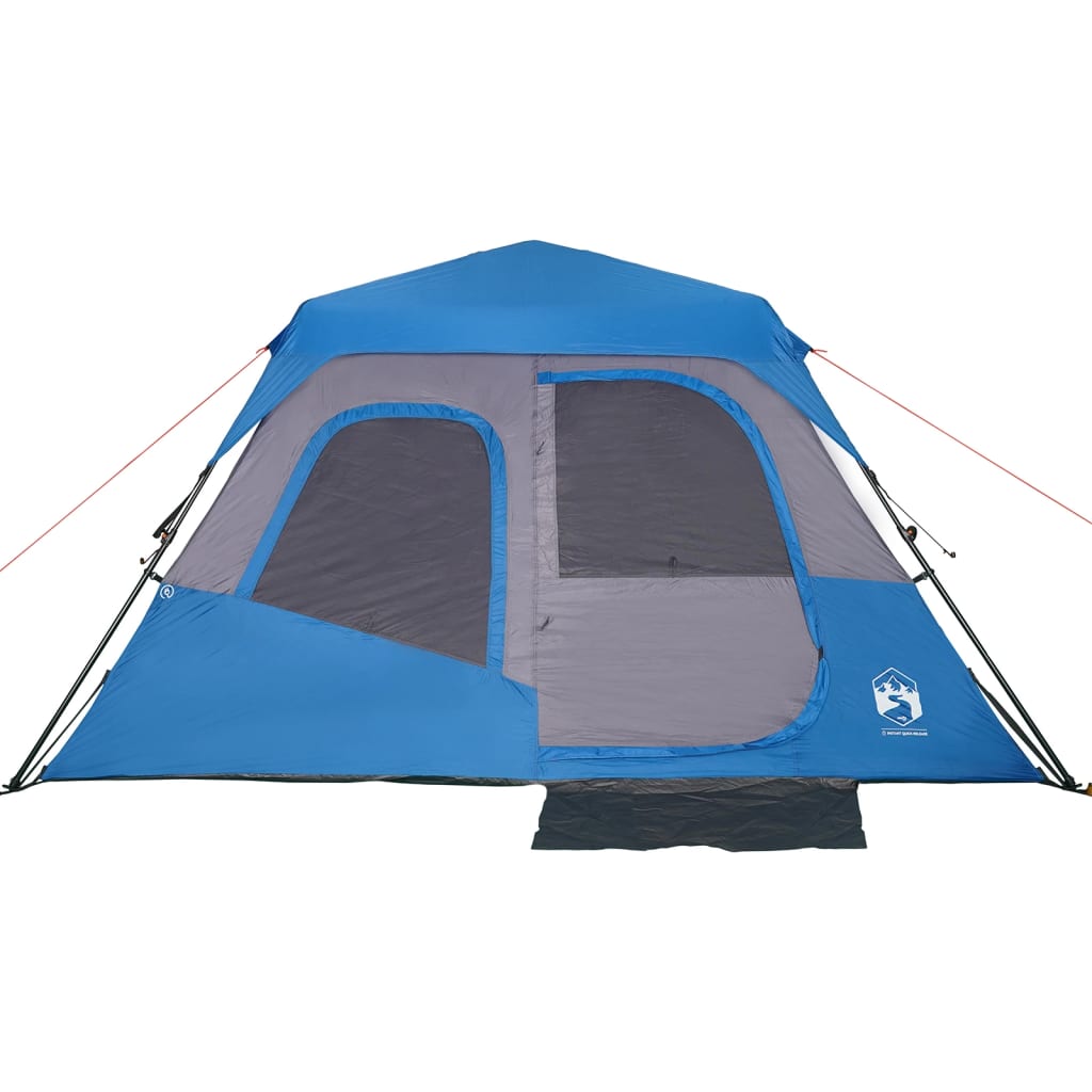 Къмпинг палатка за 6 души синя затъмняващ плат водоустойчива