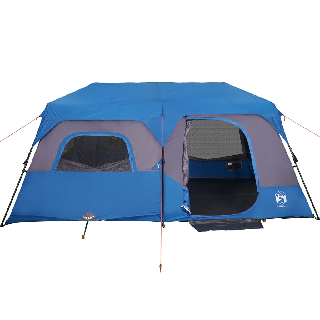 Къмпинг палатка за 9 души синя затъмняващ плат водоустойчива