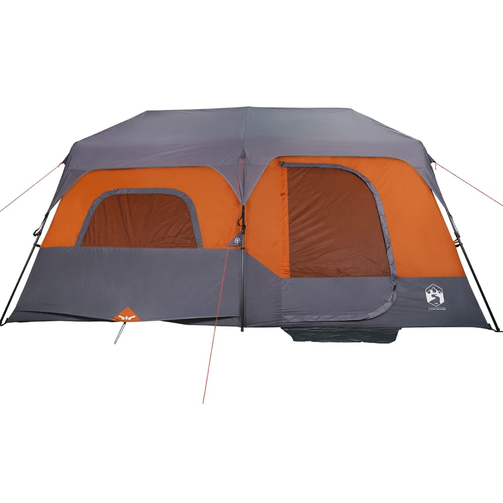 Къмпинг палатка за 9 души сиво-оранжев затъмняващ водоустойчив