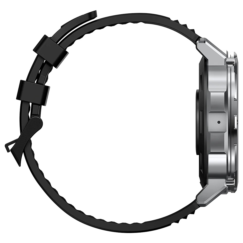 Смарт часовник KOSPET TANK T2, сребрист корпус, черна силиконова каишка